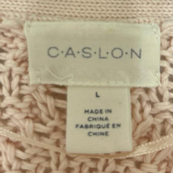 Caslon 100% Pima Cotton Pastel Petal Pink Chunky Cable Knit Cardigan Sweater Lrg - Picture 12 of 12